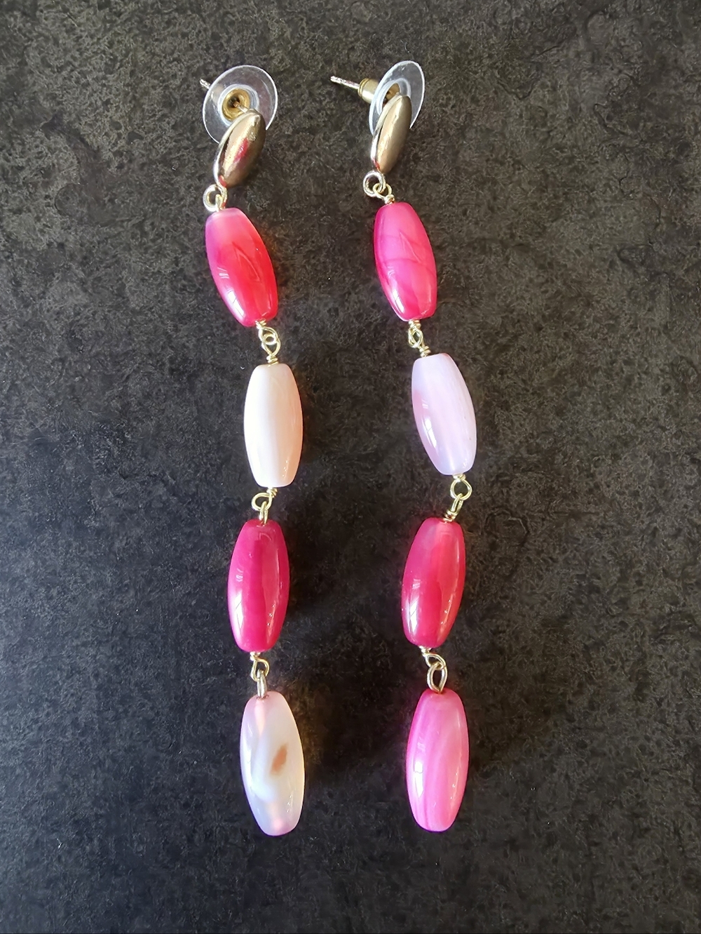 Pink Beaded Chain Dangle Earrings